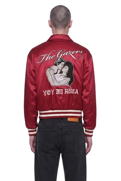 Second / Layer Aces Satin Club Puffer Jackets Red In Burgundy