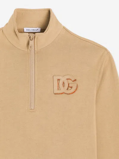 Dolce & Gabbana Dg Cotton Jersey Half-zip Sweatshirt In Nude