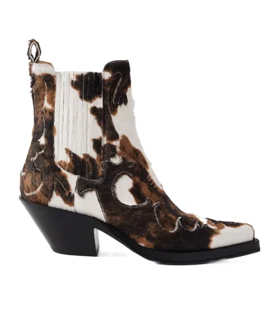 Gabriela Hearst Cassidy Cowboy Ankle Boot In Ivory Cognac Multi Pony Hair In Animal Print