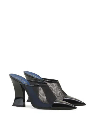 Lanvin Mesh Mule Pumps Pointed Toe Geometric Heel In Black