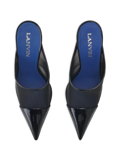 Lanvin Mesh Mule Pumps Pointed Toe Geometric Heel In Black