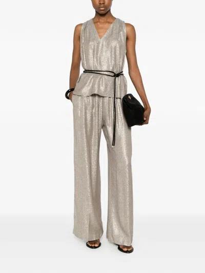 Diega Taoda Herringbone-pattern V-neck Top In Silver