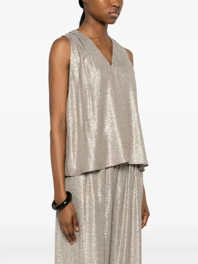 Diega Taoda Herringbone-pattern V-neck Top In Silver