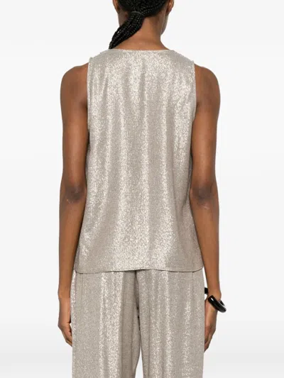 Diega Taoda Herringbone-pattern V-neck Top In Silver