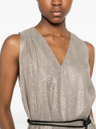 Diega Taoda Herringbone-pattern V-neck Top In Silver