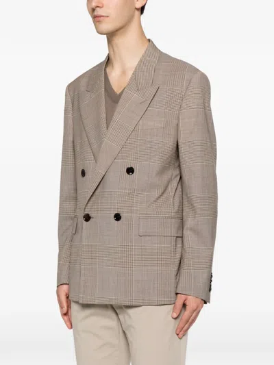 Lardini Double-breasted Check-pattern Blazer In Brown