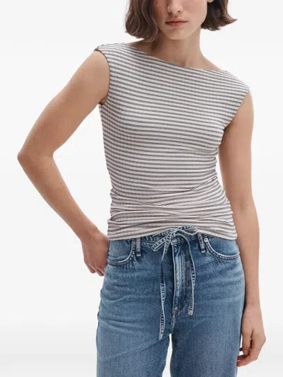 Rag & Bone Luca Stripe Rib Open Back Tee In White