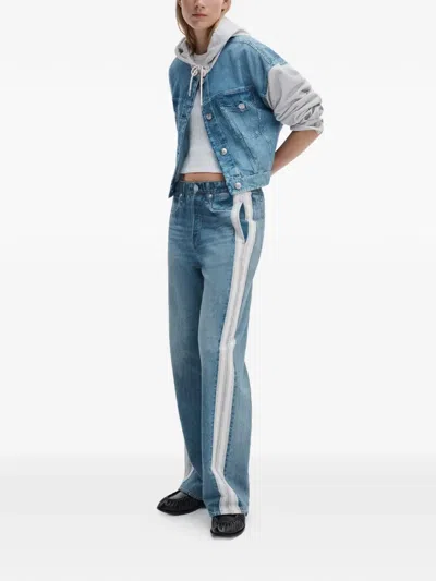 Rag & Bone Miramar Side Stripe Wide Leg Cotton Terry Sweatpant Jeans In Green