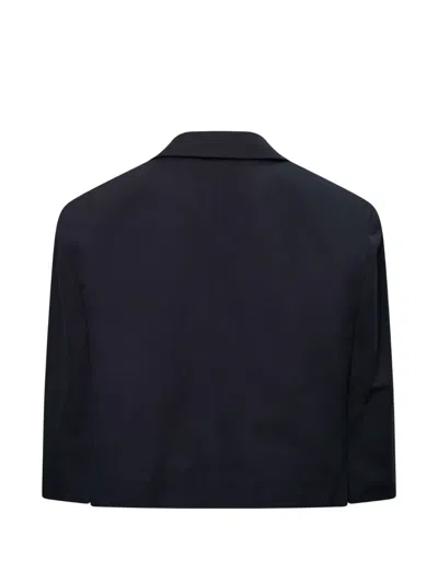 Pushbutton Navy Check Cropped Cape Blazer In Blue