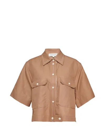 Lee Mathews Rene Contrast-stitch Shirt In Brown