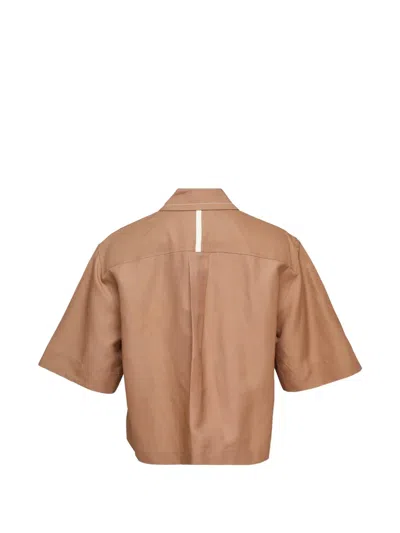 Lee Mathews Rene Contrast-stitch Shirt In Brown