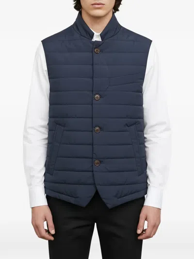 Eleventy Quilted Button-front Vest In Blue