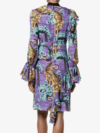 Shop Gucci Bengal Tiger Print Dress In Pink&purple