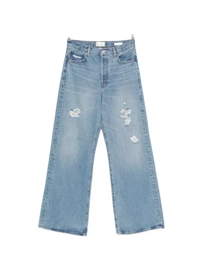 Frame The Loose Distressed Mid-rise Straight-leg Jeans In Blue