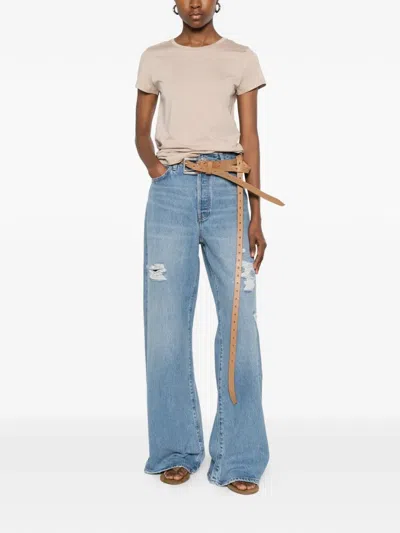 Frame The Loose Distressed Mid-rise Straight-leg Jeans In Blue