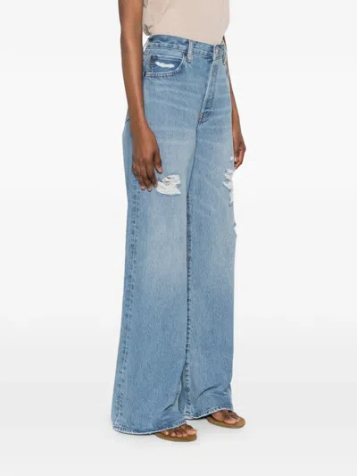 Frame The Loose Distressed Mid-rise Straight-leg Jeans In Blue
