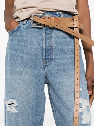 Frame The Loose Distressed Mid-rise Straight-leg Jeans In Blue