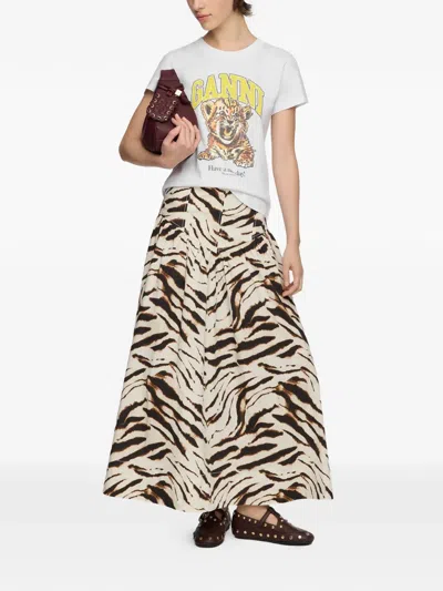 Ganni Organic Cotton T-shirt With Front Print In White