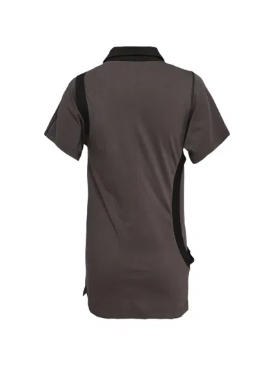 Open Yy Curved Button-panel Polo Top In Gray