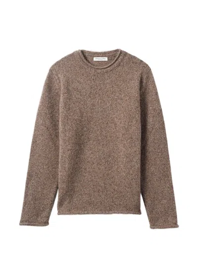 Johnstons Of Elgin Crew Neck Rolled Trims Sweater In Brown