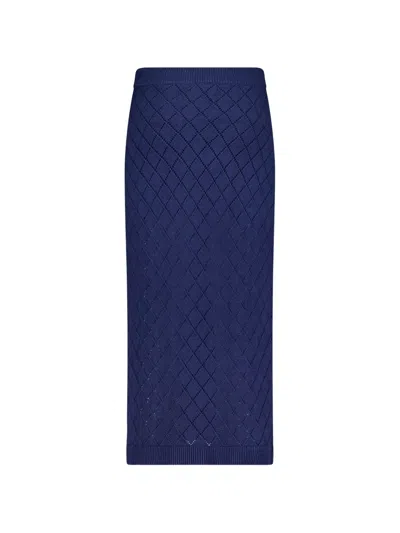 Hevron Diamond-pattern Button-detail Skirt In Blue