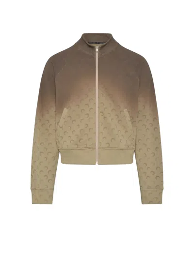 Marine Serre Moon Pattern Zipper Sweatshirt In Brown