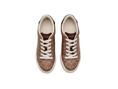 Coach High Line Sneaker In Signature Canvas In Brown Khaki