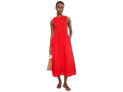 Madewell The Embroidered Melody Smocked Midi Dress Wild Poppy In Red