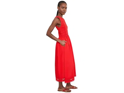 Madewell The Embroidered Melody Smocked Midi Dress Wild Poppy In Red