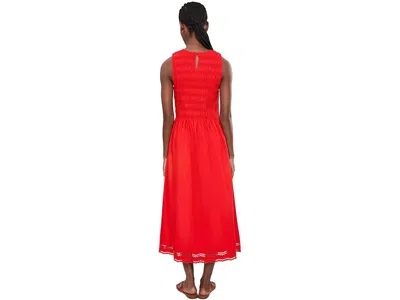 Madewell The Embroidered Melody Smocked Midi Dress Wild Poppy In Red