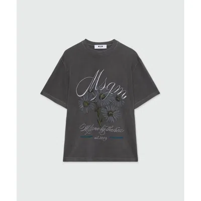 Msgm Black Cotton T-shirt In Gray
