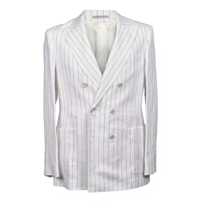 Brunello Cucinelli Pinstripe-pattern Double-breasted Blazer In White