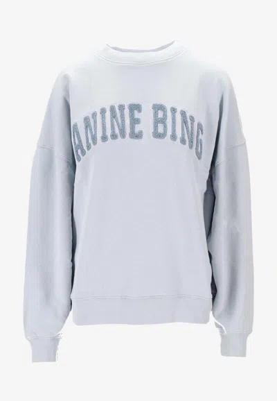 Anine Bing Women Light Blue Crewneck Embroidery Logo Sweatshirt, Xs Luxury Sweatshirts & Hoodies For Women Darv