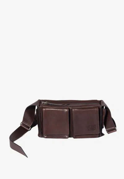 Miu Miu Suede Utilitaire Crossbody Bag Adjustable Strap In Brown