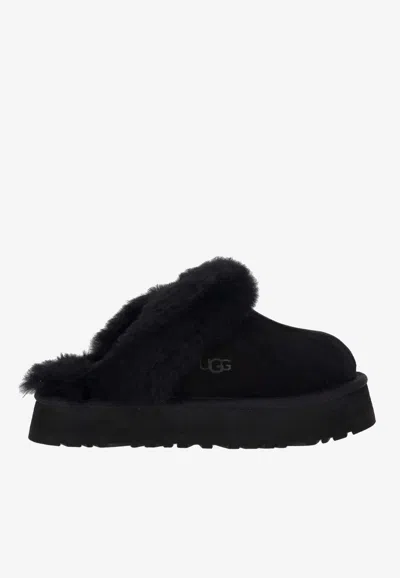 Ugg Disquette Shearling-trimmed Suede Slippers In Black