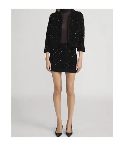 Frame Womens Black The Embellished Wool-blend Knitted Jacket In Black
