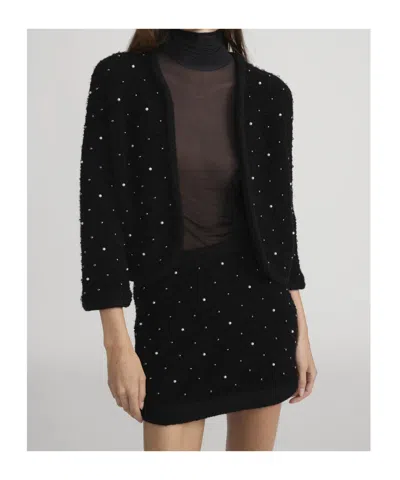 Frame Womens Black The Embellished Wool-blend Knitted Jacket In Black