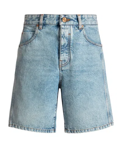 Balmain Light Blue Denim Bermuda Shorts In Blue
