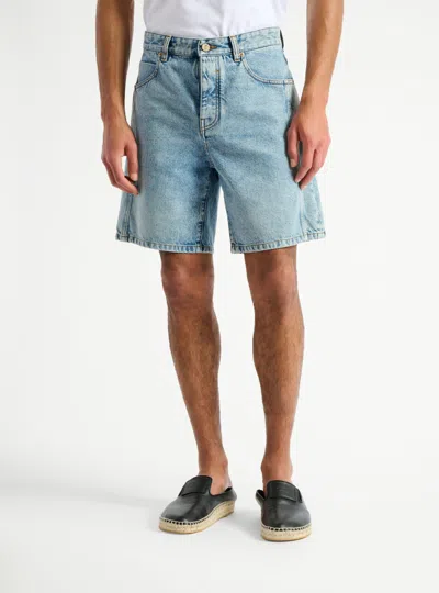 Balmain Light Blue Denim Bermuda Shorts In Blue