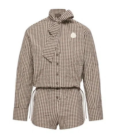 Moncler Vichy Romper With Bow In Multi