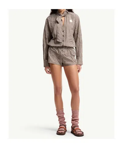 Moncler Vichy Romper With Bow In Multi