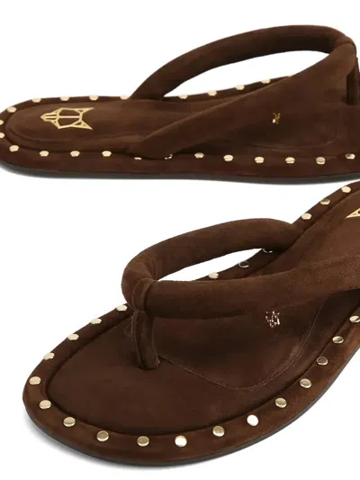 Naked Wolfe Grenada Studded Padded-strap Flip-flops In Brown