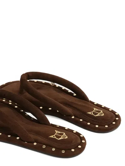 Naked Wolfe Grenada Studded Padded-strap Flip-flops In Brown
