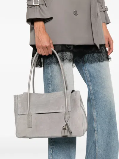 Tom Ford Eclipse Padlock Suede Tote Bag In Gray