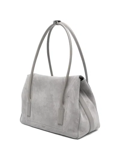 Tom Ford Eclipse Padlock Suede Tote Bag In Gray