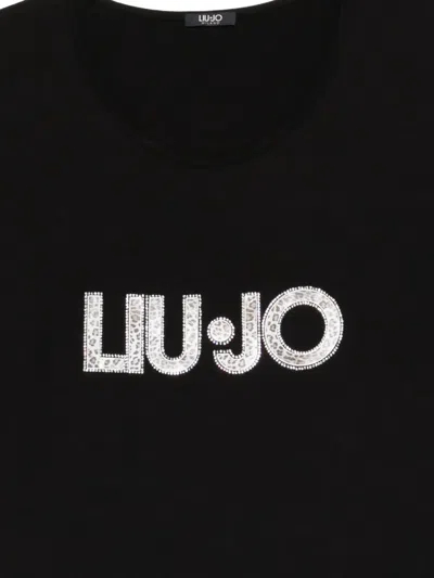 Liu •jo Logo-print Drawstring-hem T-shirt In Black