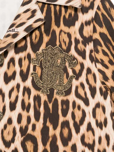 Roberto Cavalli Leopard-pattern Logo-patch Jacket In Neutral