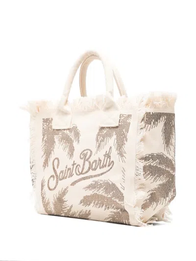 Mc2 Saint Barth Rectangular Tote Bag With Fringed Edge In Neutral