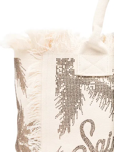 Mc2 Saint Barth Rectangular Tote Bag With Fringed Edge In Neutral