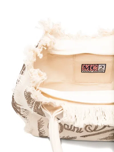 Mc2 Saint Barth Rectangular Tote Bag With Fringed Edge In Neutral